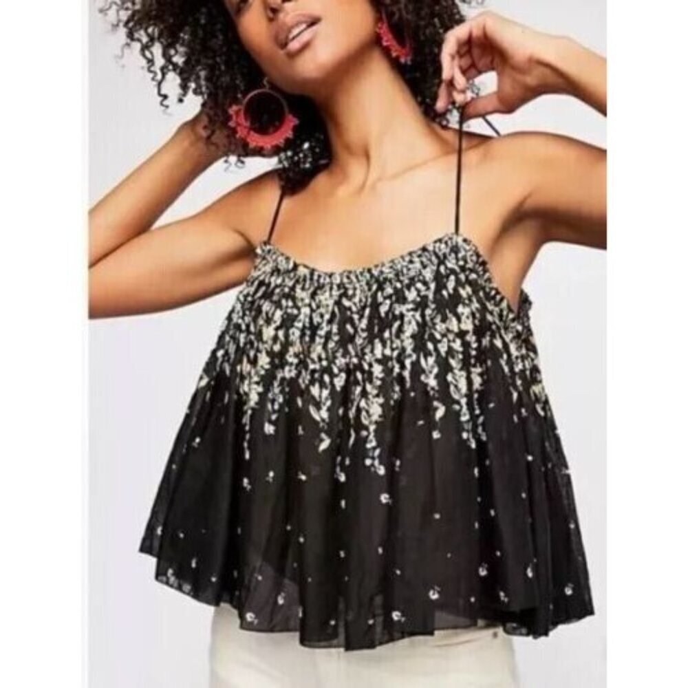 Intimately Free People Instant Crush Black Floral‎ Cami Tank Crop Boho Top Small - Picture 2 of 14